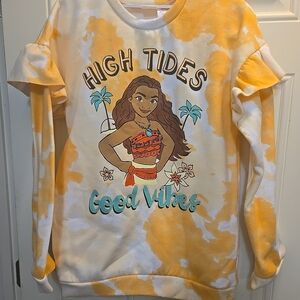 Disney's Moana Tie Dye Girls Crewneck Sweatshirt XL (14/16) Ruffle Sleeves